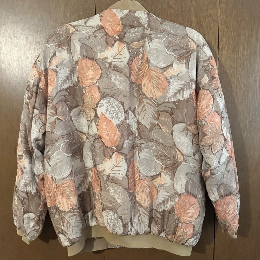 CASUAL CORNER Vintage Silk Bomber Jacket Autumn Fall Camo Foliage Print Sz M - Picture 6 of 9